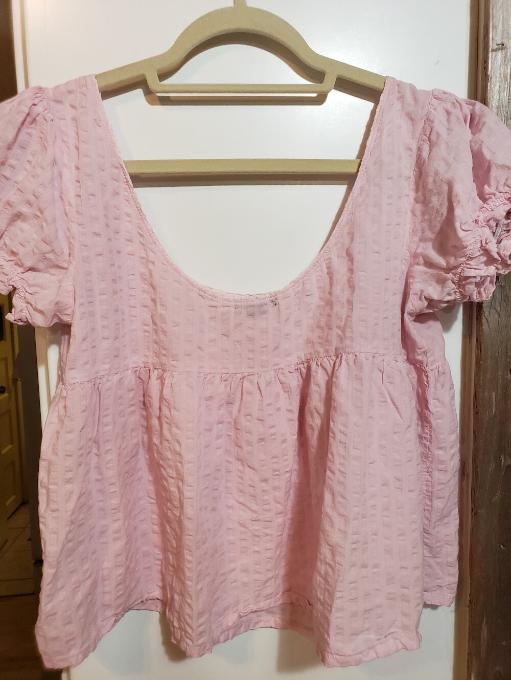 wild fable Light Pink Puff-Sleeve Top Babydoll Med